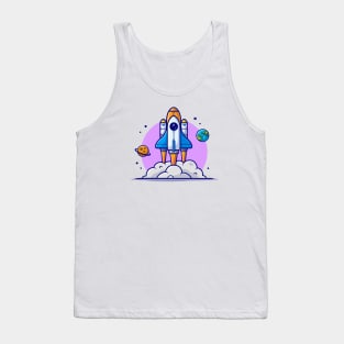 Space Shuttle Taking Off with Planet and Earth Space Cartoon Vector Icon Illustration Tank Top